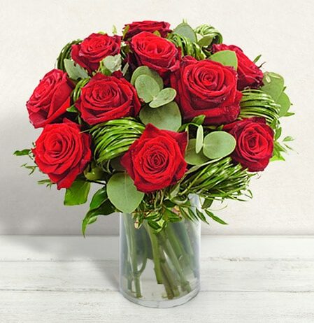 Bouquet rond 10 roses rouges (gros bouton)